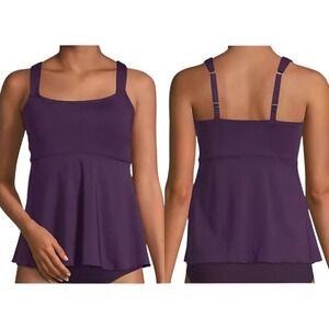 Lands' End Women's 1X (16W -18W) Blackberry Purple Flutter Tankini Top